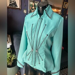 Turquoise S/M Equestrian Showmanship Jacket for Women with studs and gems